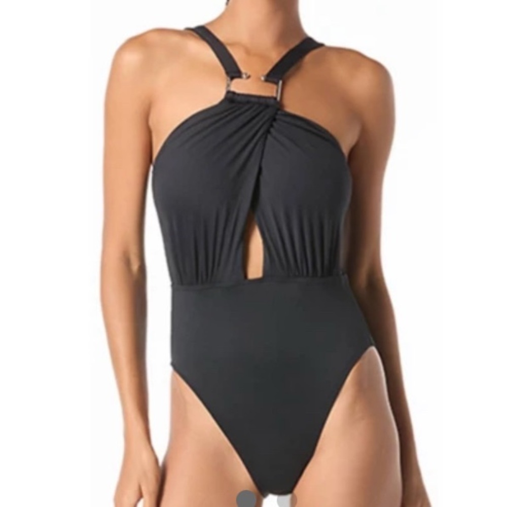 NWT - MICHAEL Michael Kors High Neck One Piece Swimsuit - Solids Black Size 8